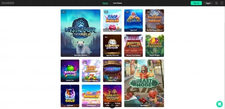 Dunder Casino game lobby